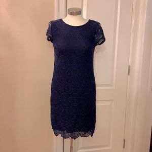 Short Sleeve,  Navy Blue, Crocheted Dress